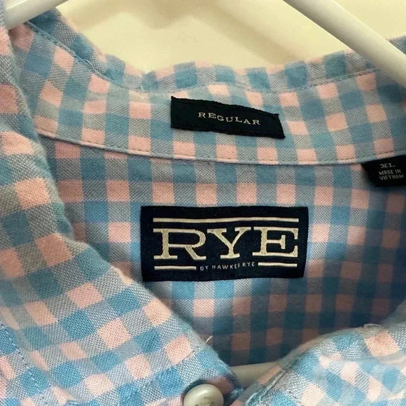 Men’s Hawker Rye pink/blue gingham patterned button down shirt, size XL - Picture 3 of 4